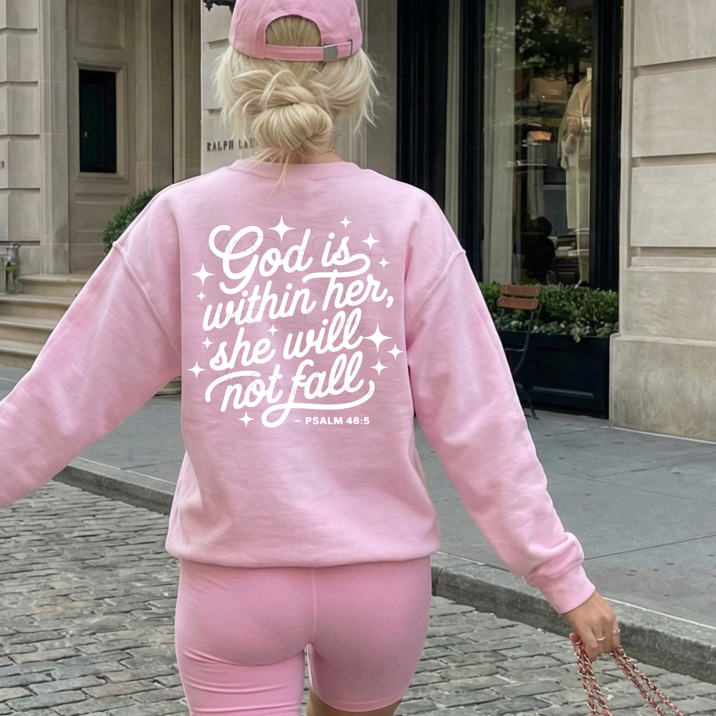 God Is Within Her She Will Not Fall Sweatshirt, Psalm 46:5 Shirt, Christian T-Shirt, Faith Over Fear Aesthetic, Christian Gifts for Women, Cozy Pink Pullover