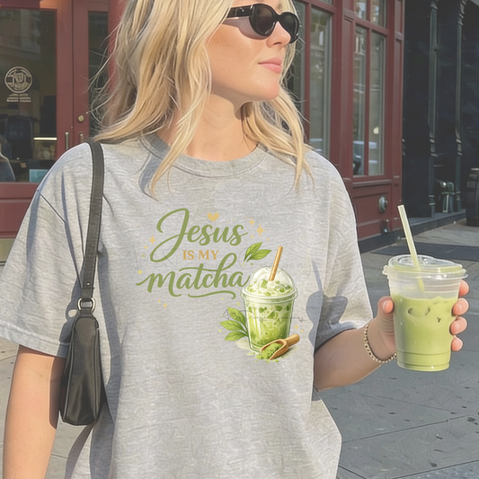 Jesus is my Matcha Shirt | Iced Matcha Latte Graphic Tee | Christian Aesthetic Sweathirt | Trendy Christian Apparel | Matcha Lover Hoodie