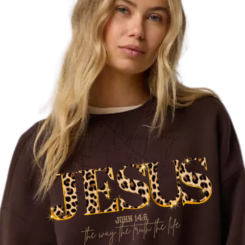 Christian Jesus Shirt, Cheetah Print Gold Bible Verse Sweatshirt, Trendy Faith Apparel Gift, Jesus Loves You, The Way The Truth The Life