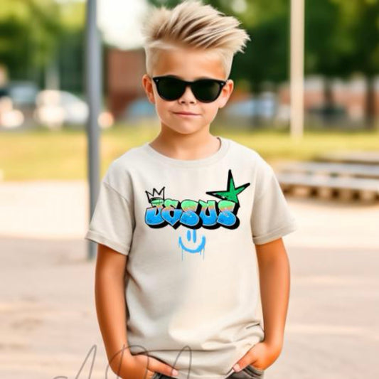 Kids Jesus Graffiti T-Shirt | Christian Streetwear for Boys