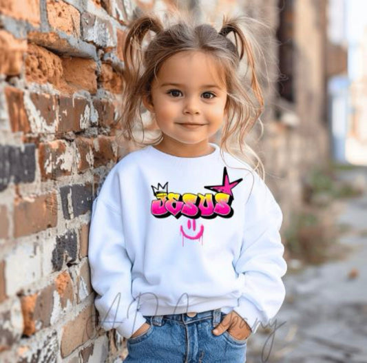 Girls Jesus Graffiti Sweatshirt & T-Shirt | Christian Streetwear for Kids