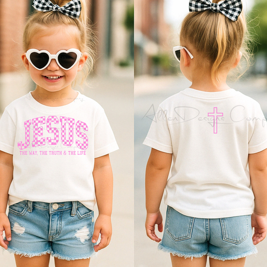 Jesus The Way The Truth & The Life Child/Toddler Shirt | Pink Checkered Christian Tee