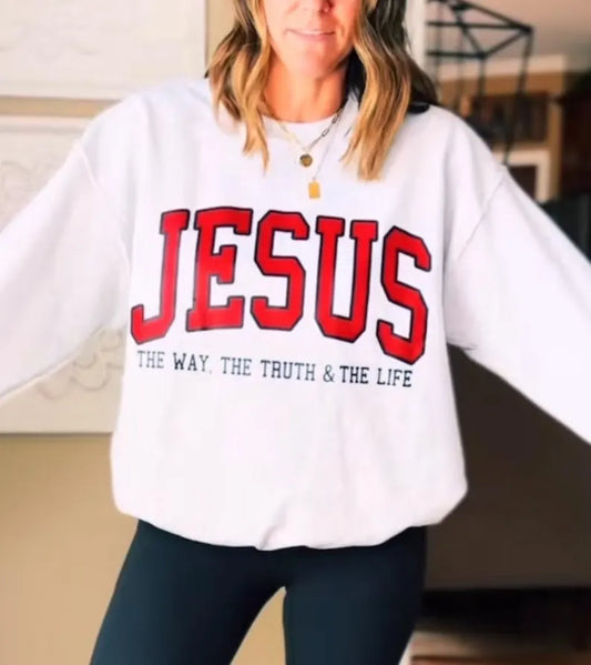 Christian Jesus Varsity Sweatshirt – Jesus The Way The Truth The Life | Faith Hoodie | Religious College Style Pullover | Christian Apparel