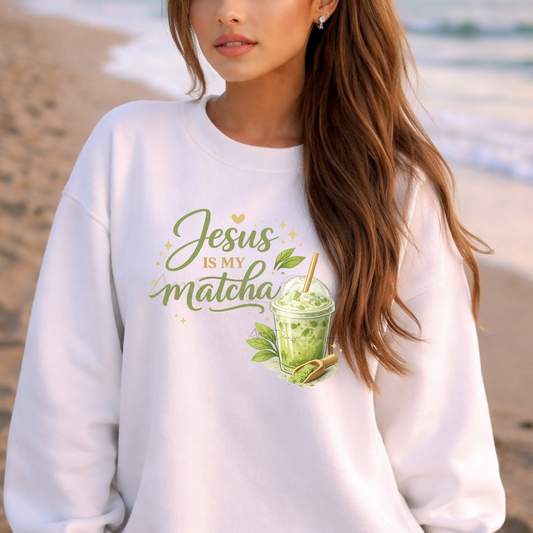 Jesus is my Matcha Shirt | Iced Matcha Latte Graphic Tee | Christian Aesthetic Sweathirt | Trendy Christian Apparel | Matcha Lover Hoodie