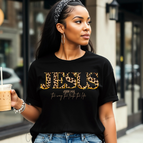 Christian Jesus Shirt, Cheetah Print Gold Bible Verse Sweatshirt, Trendy Faith Apparel Gift, Jesus Loves You, The Way The Truth The Life